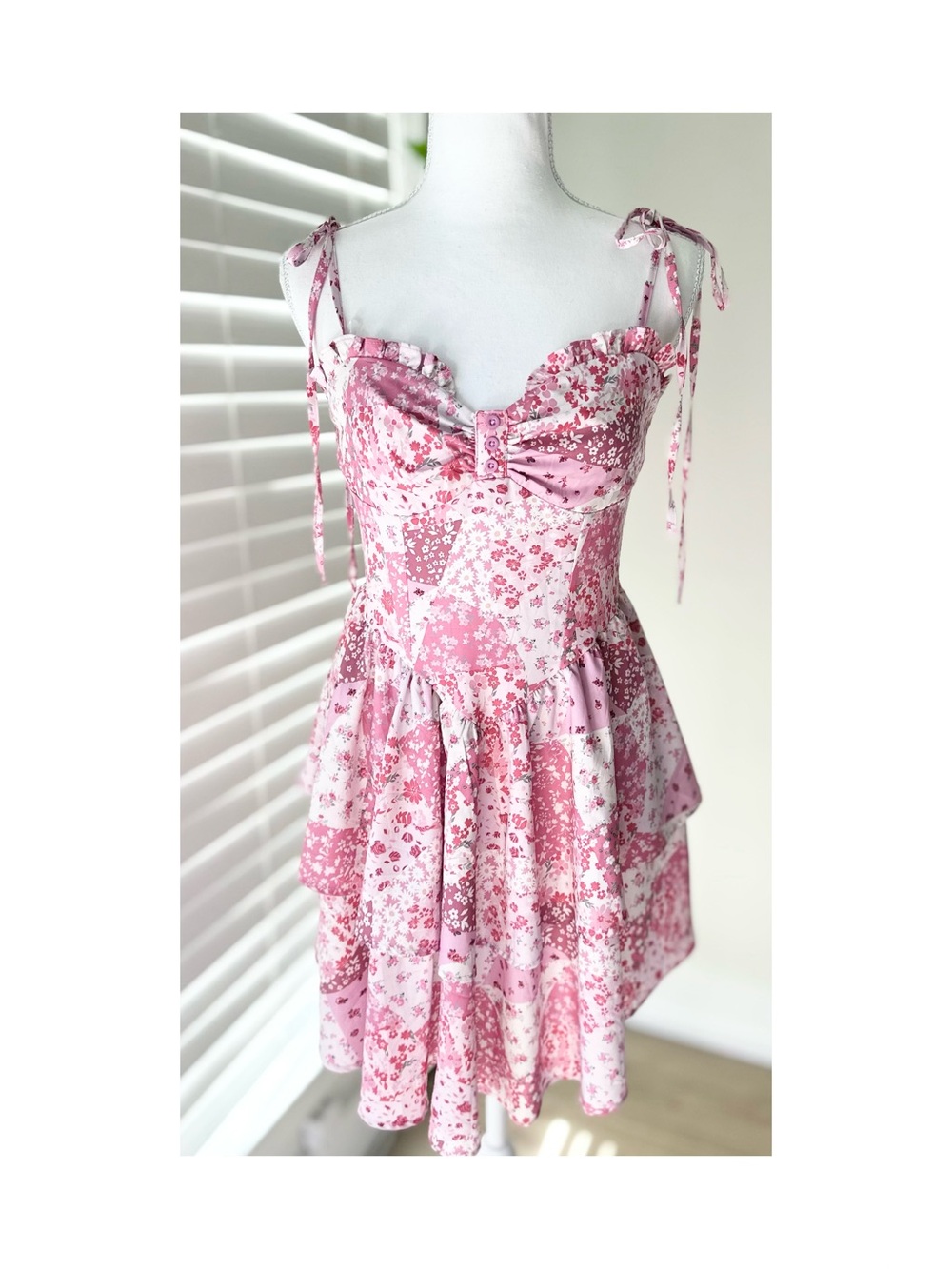 Pink Floral Tie-Shoulder Sundress - Cute Summer Dress